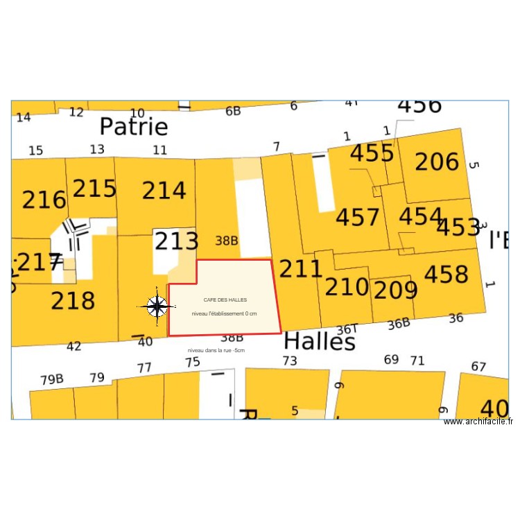 cafe des halles plan de masse . Plan de 1 pièce et 57 m2