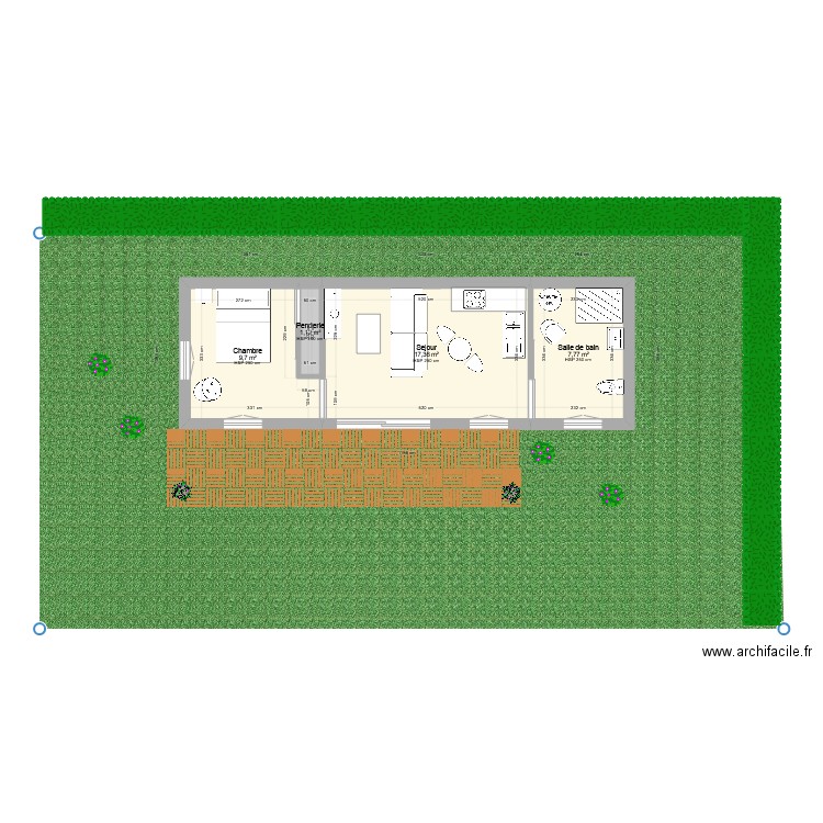 Maisonnette. Plan de 4 pièces et 36 m2