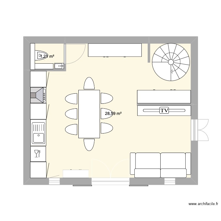 VIGNE 1. Plan de 2 pièces et 30 m2