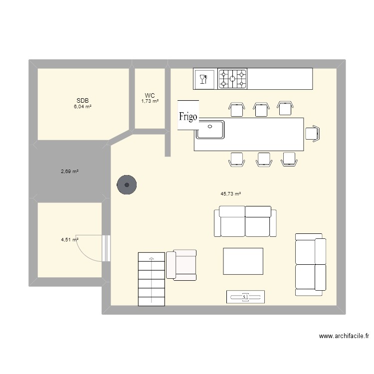 cUISINE. Plan de 5 pièces et 61 m2