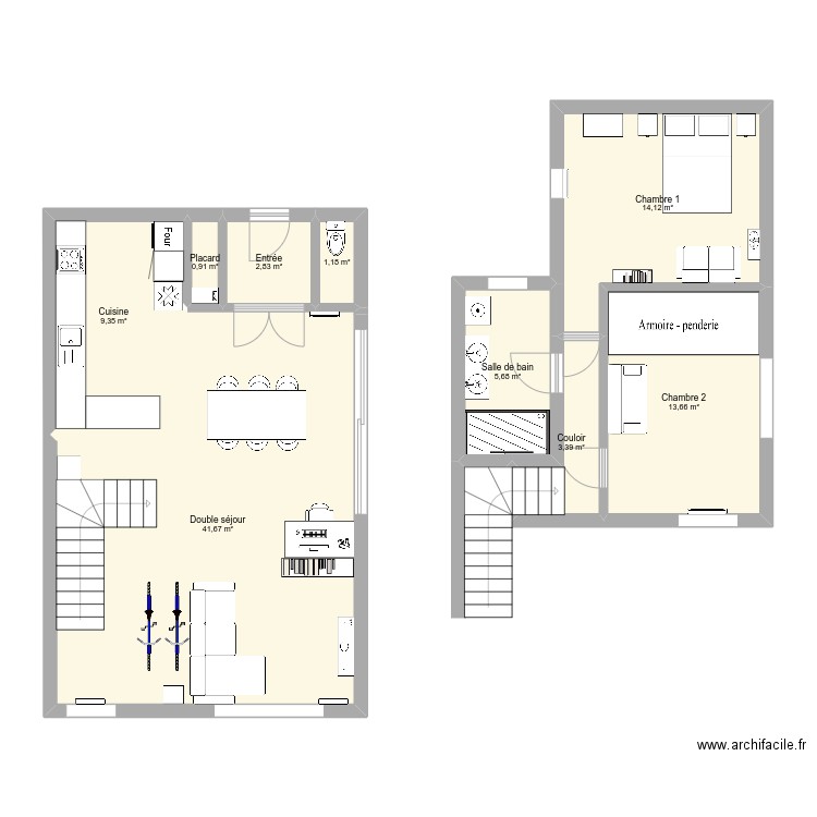 Appartement. Plan de 9 pièces et 93 m2