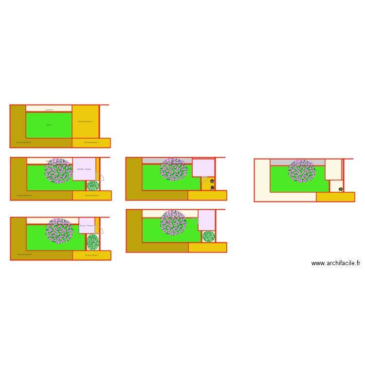 Implantation Sauna. Plan de 39 pièces et 229 m2