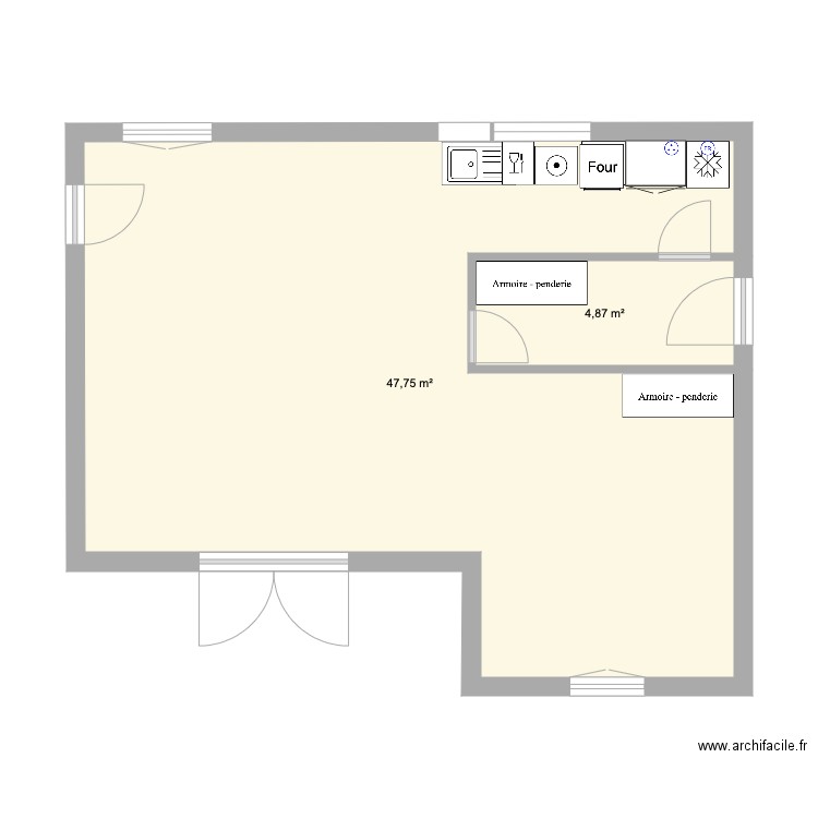 Calpic cuisine 1. Plan de 2 pièces et 53 m2