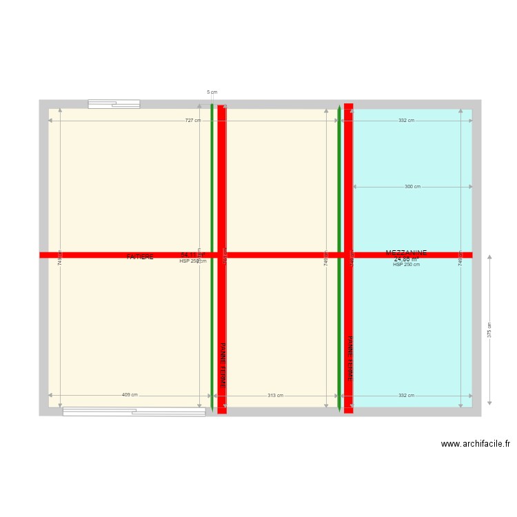 MEZZANINE VUE DESSUS. Plan de 2 pièces et 79 m2