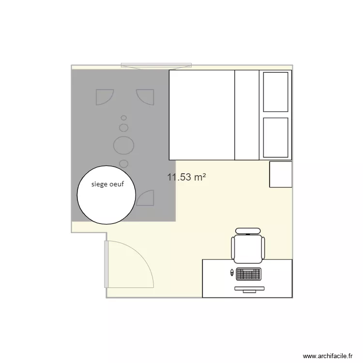 chambre cl&eacute;ment avec bureau actuel. Plan de 