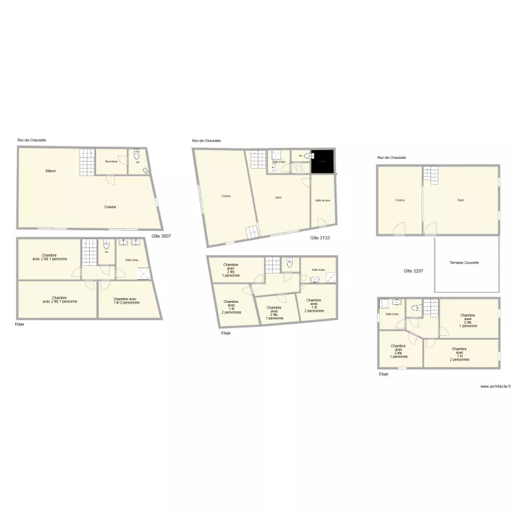 Plan des g&icirc;tes 3007 et 3133 et 3187. Plan de 