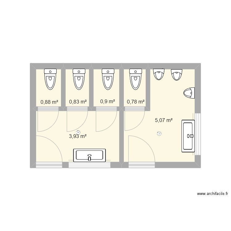 WC Ecole. Plan de 6 pièces et 12 m2