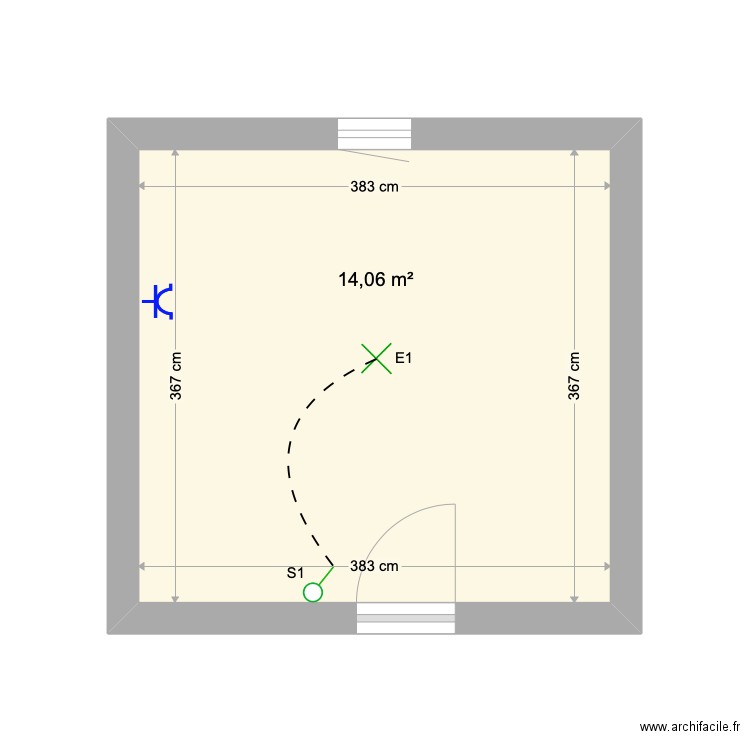 Schéma SA Exemple. Plan de 1 pièce et 14 m2