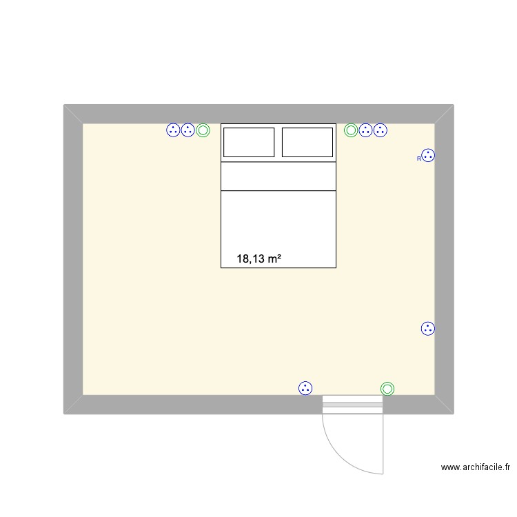 Chambre étage. Plan de 1 pièce et 18 m2