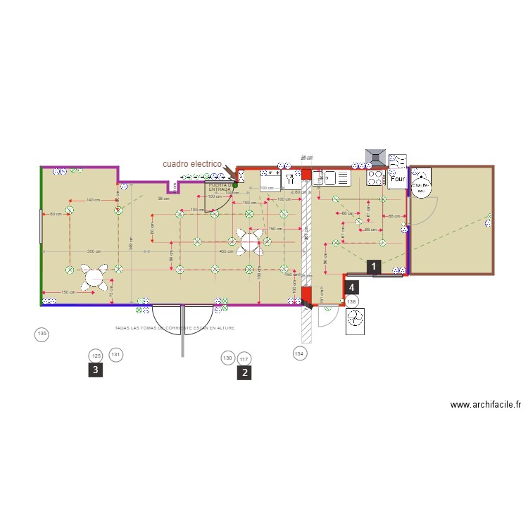 Ubicacion de montaje de la parte dia. Plan de 3 pièces et 43 m2