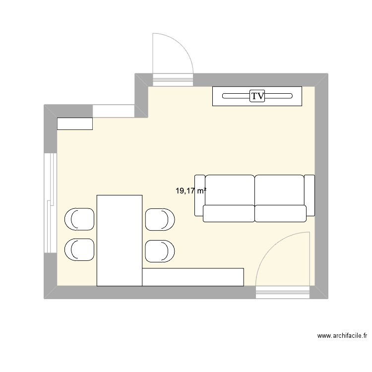 sejour appart. Plan de 1 pièce et 19 m2