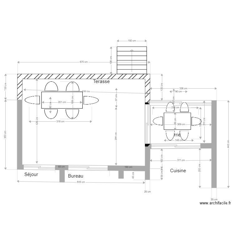 Terrasse Projet 11. Plan de 2 pièces et 33 m2