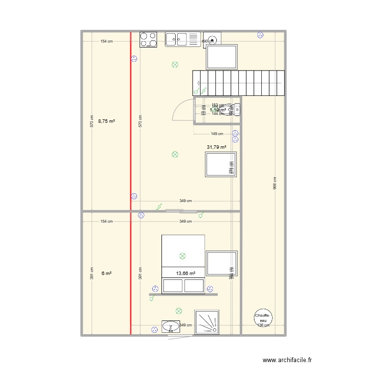 CREATION plan . Plan de 5 pièces et 61 m2