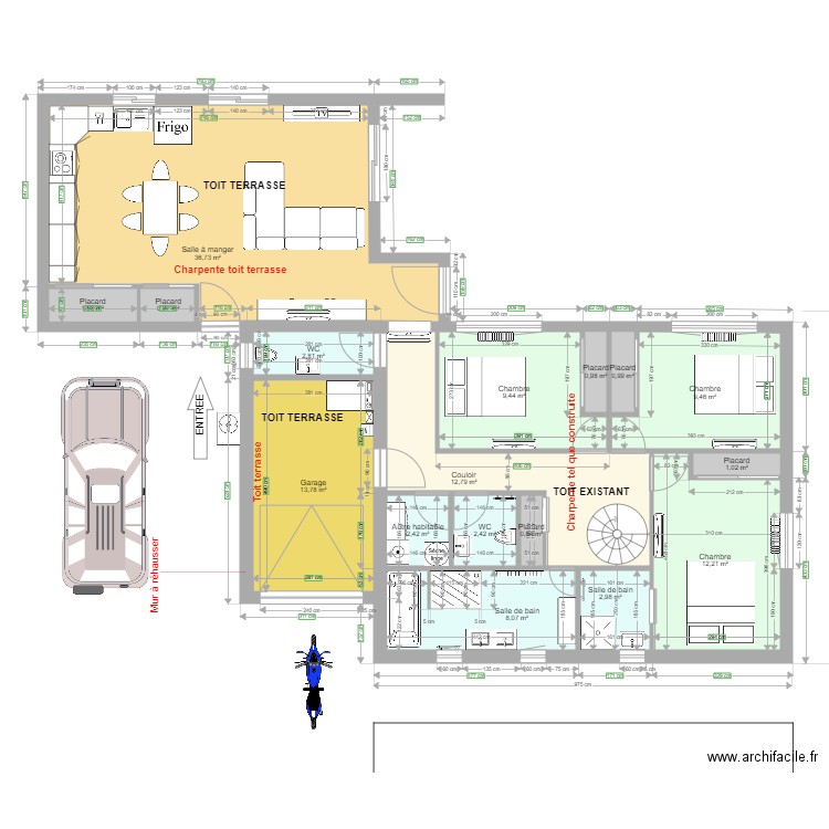 Projet Extention 40m2 RDC. Plan de 22 pièces et 227 m2