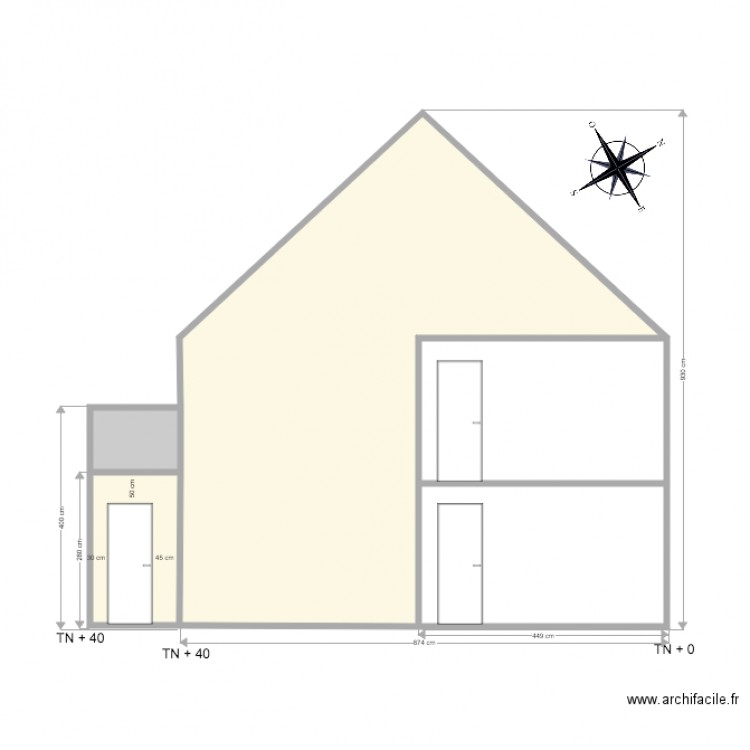 Facade côté entrée avec extension. Plan de 0 pièce et 0 m2