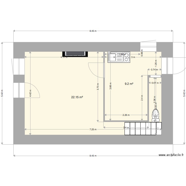 dongeron rdc existant. Plan de 0 pièce et 0 m2