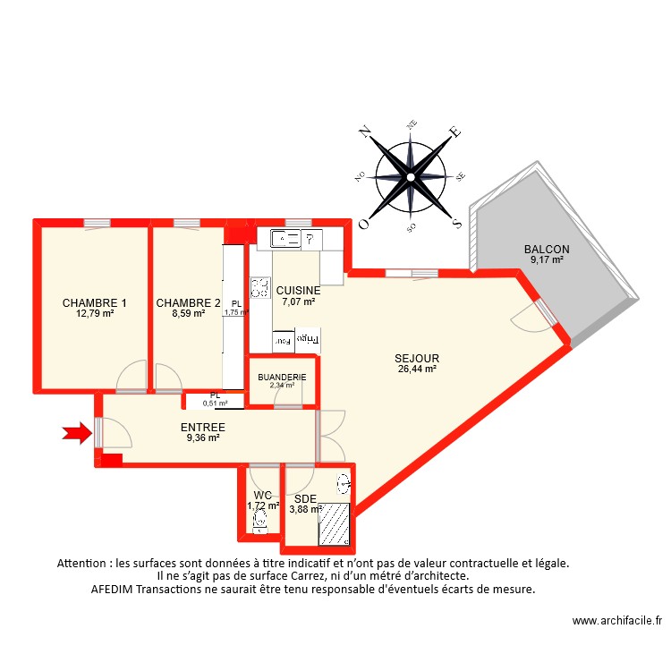 BI8914. Plan de 13 pièces et 84 m2