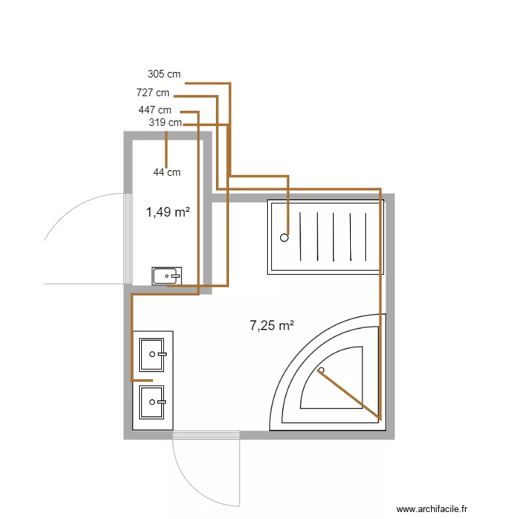 Salle de bain Aur&eacute;lien &eacute;vacuations. Plan de 