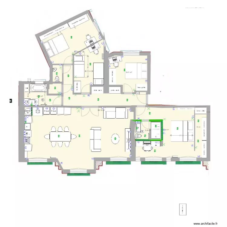 a base cot&eacute;e Jaures projet amandine final 2 chambres. Plan de 