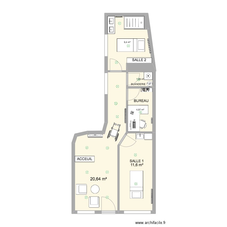 MANSSOUR. Plan de 6 pièces et 48 m2