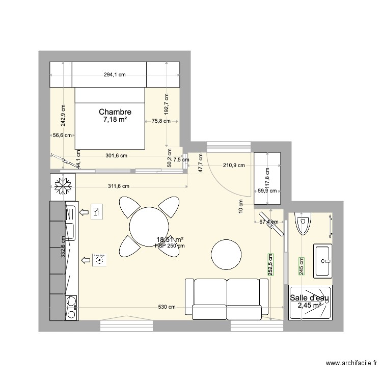 Sully. Plan de 3 pièces et 28 m2