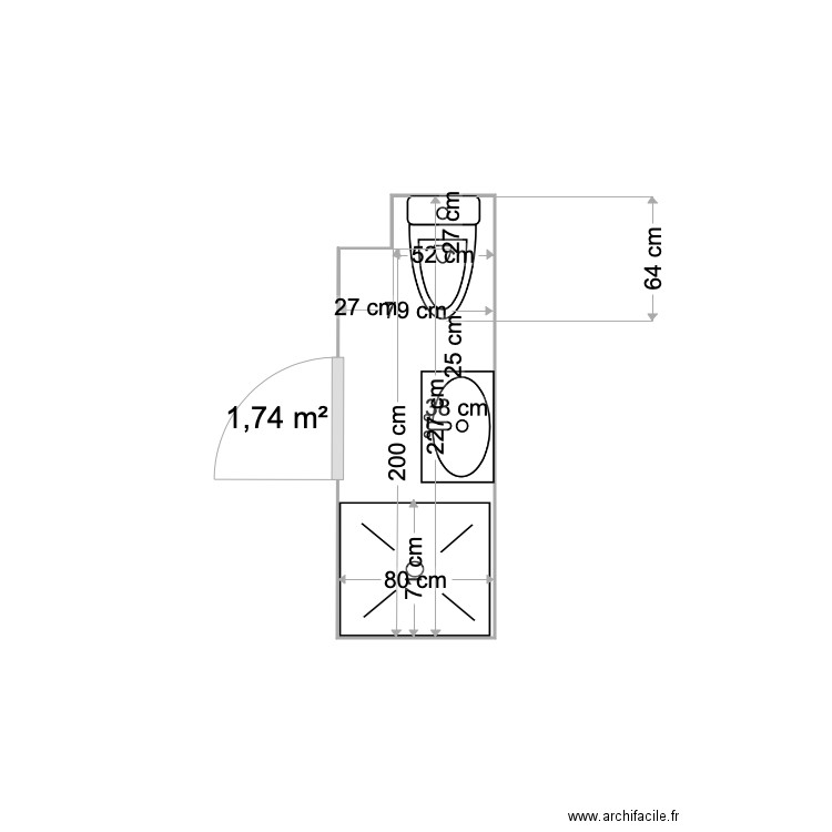 riad. Plan de 1 pièce et 2 m2