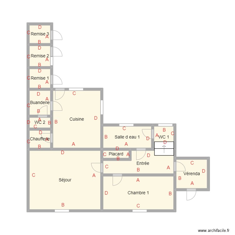 PLAN SUCCESSION DEBRUS RDC. Plan de 14 pièces et 27 m2