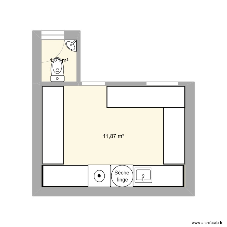 HFUTY. Plan de 2 pièces et 13 m2