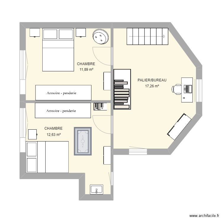 2ème ETAGE ARILLE. Plan de 3 pièces et 42 m2