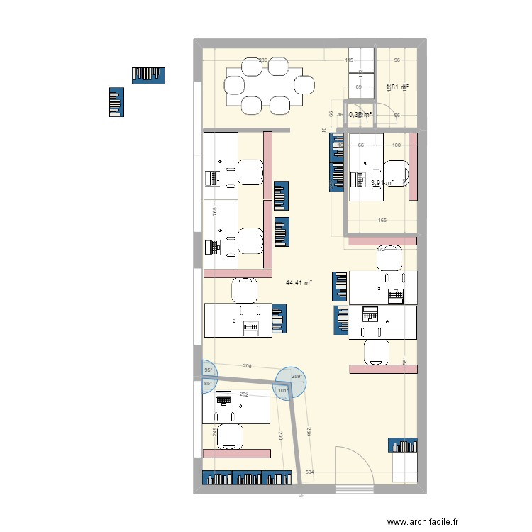 bureau pro. Plan de 4 pièces et 50 m2