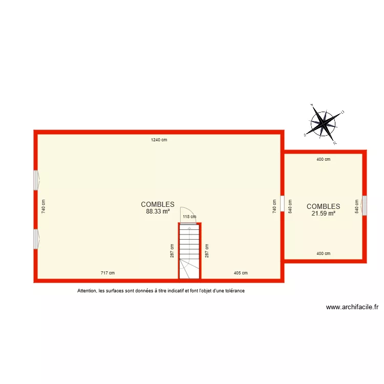 BI 5295 Combles c&ocirc;t&eacute;s. Plan de 