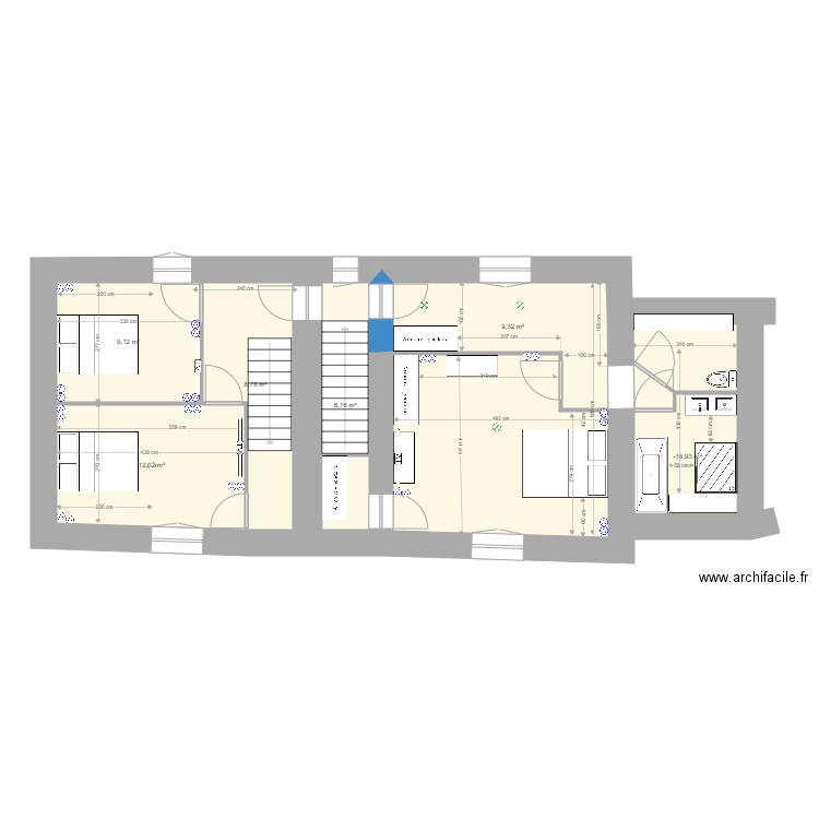 1er étage maman V3. Plan de 6 pièces et 52 m2