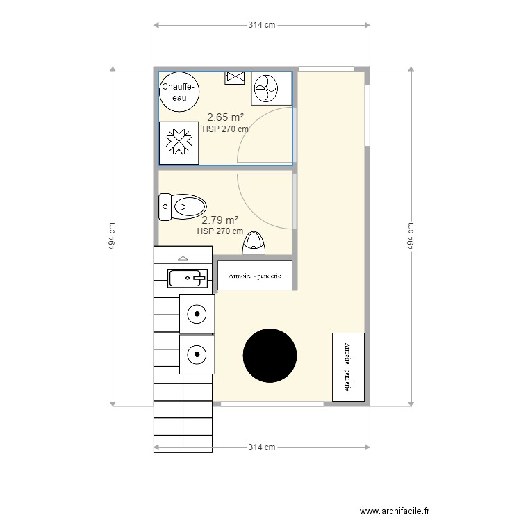 manu. Plan de 3 pièces et 14 m2