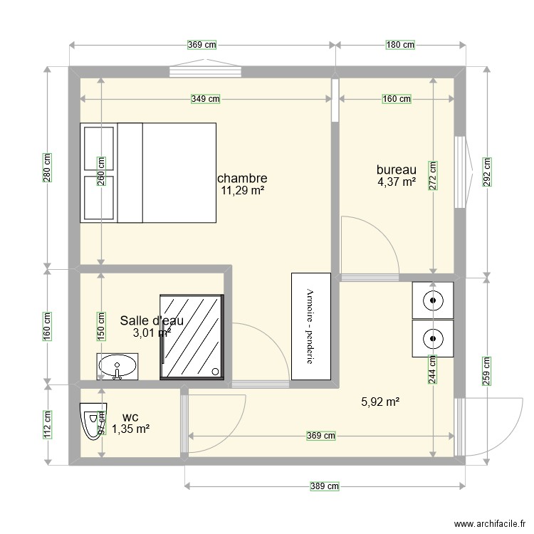 Extension 10.09.22. Plan de 5 pièces et 26 m2