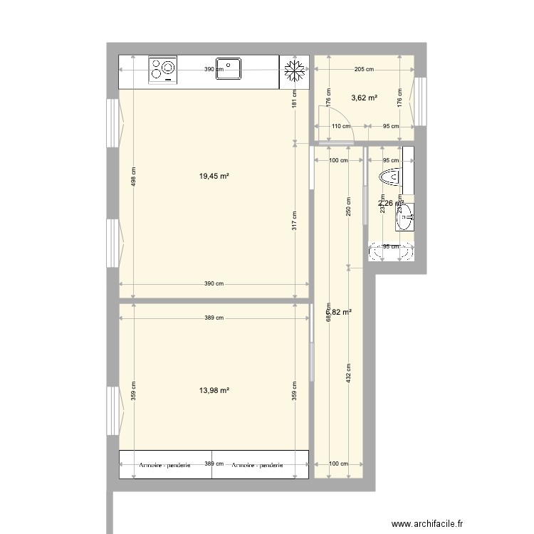 Pyrénées. Plan de 5 pièces et 46 m2