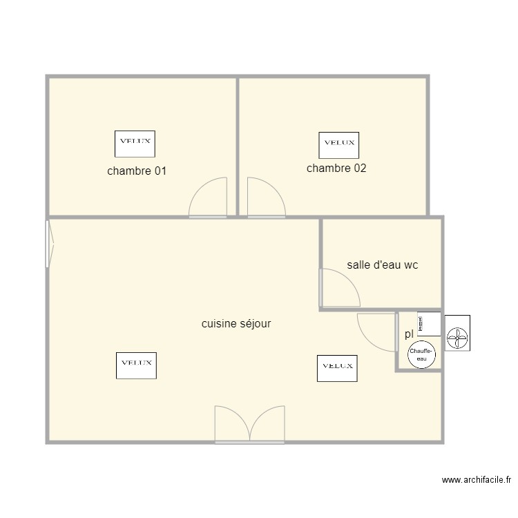 coty 1427 am. Plan de 5 pièces et 61 m2