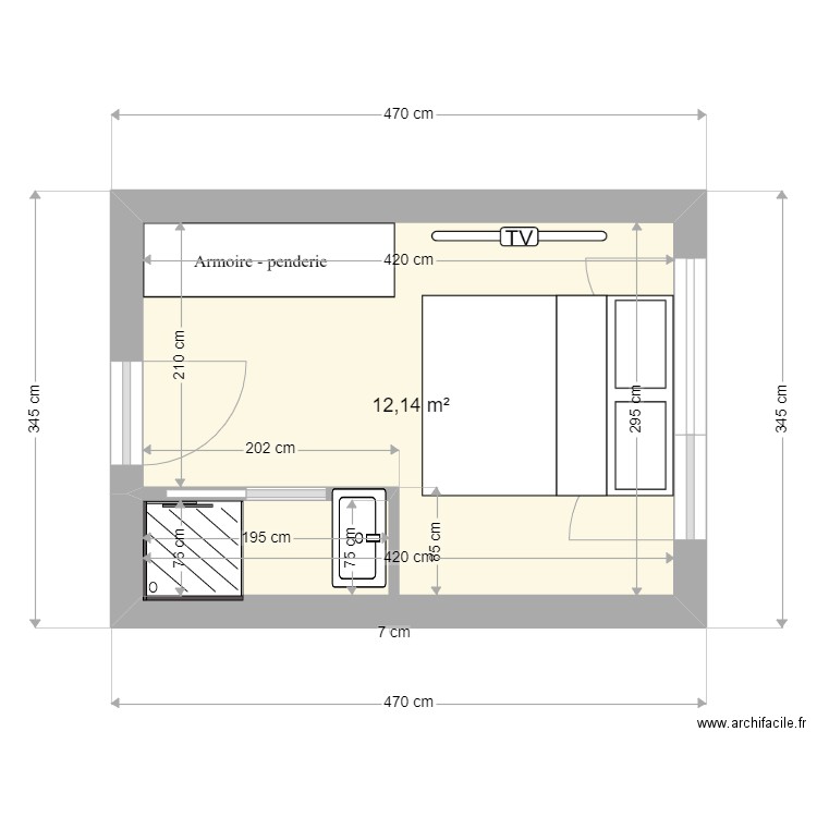 CHAMBRE LFA. Plan de 1 pièce et 12 m2