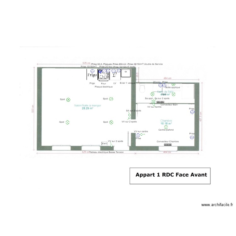 Appart 1 RDC Face Avant. Plan de 0 pièce et 0 m2