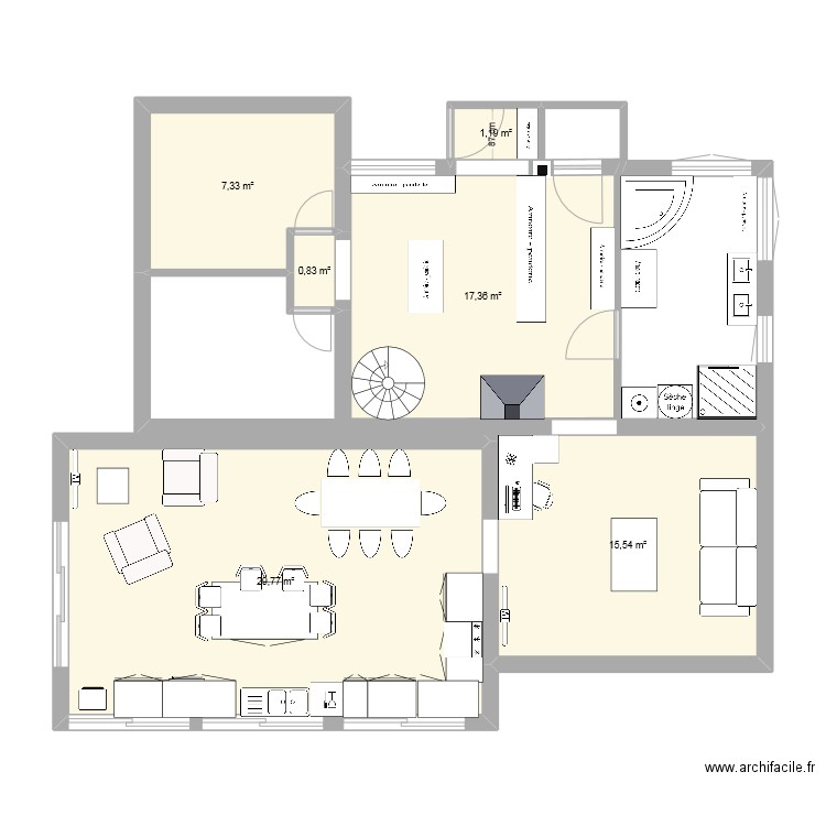 salon. Plan de 6 pièces et 72 m2