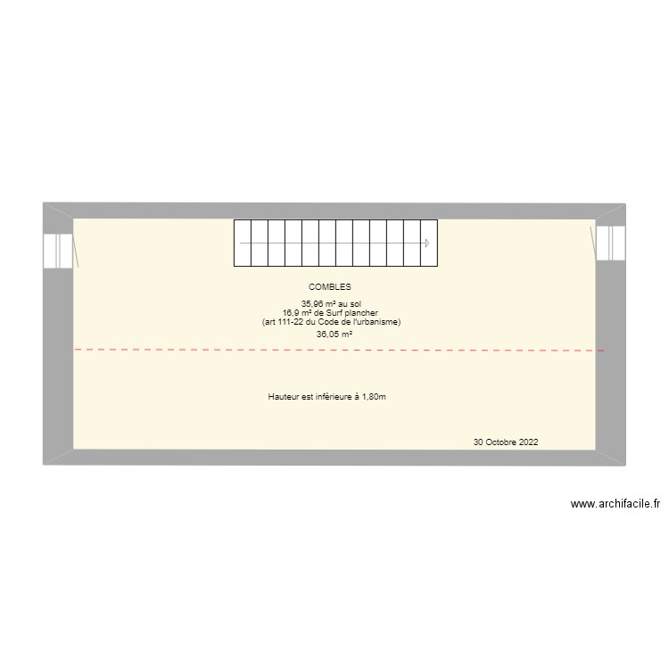 30.10.2022 - Plan combles. Plan de 1 pièce et 36 m2