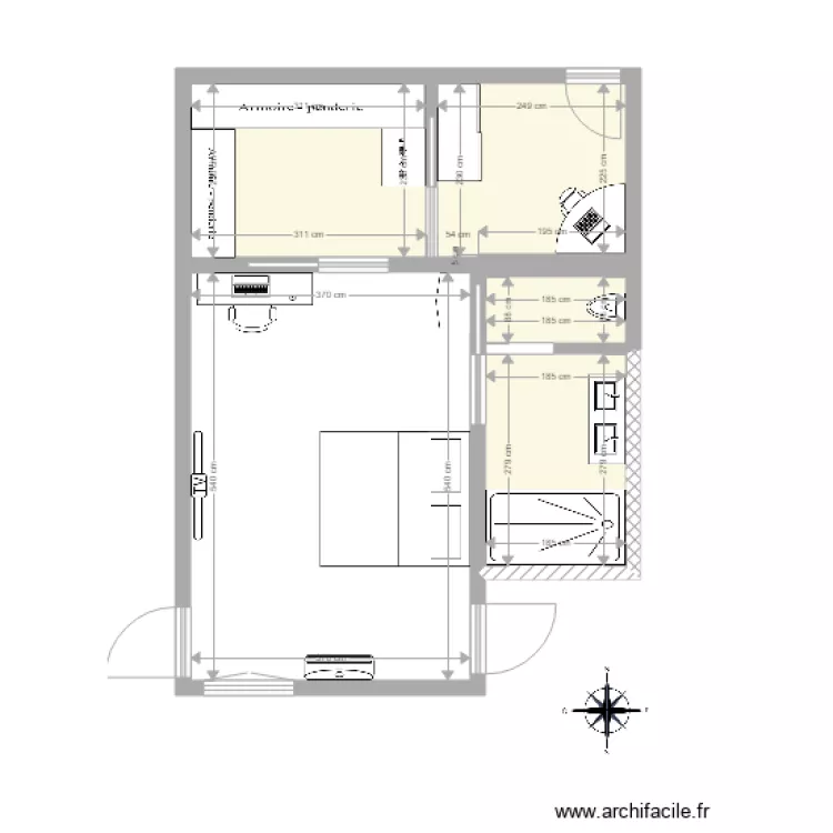 Chambre parentale JGuy suite cotations pieces. Plan de Chambre parentale JGuy suite cotations pieces. Plan de