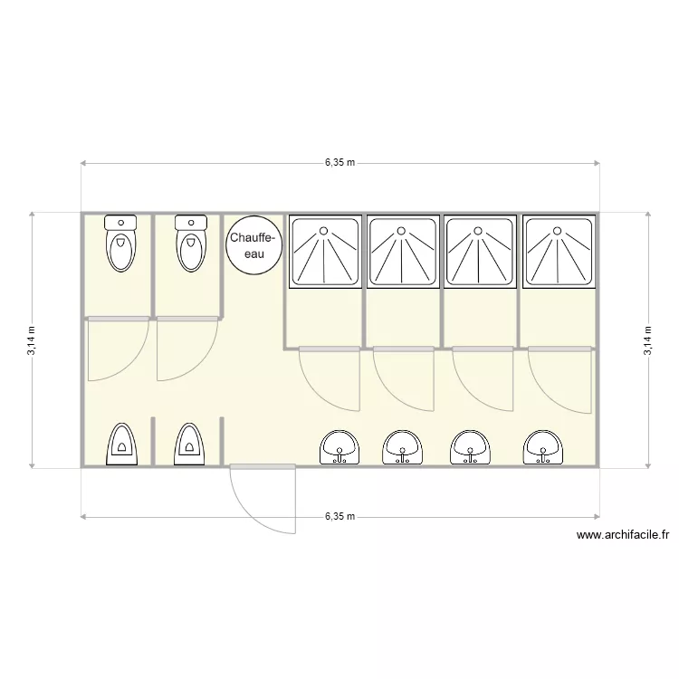 SANITAIRE 6X 3 ACS1109S. Plan de 