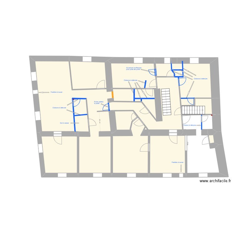 Loubet 2e étage avant travaux. Plan de 15 pièces et 151 m2