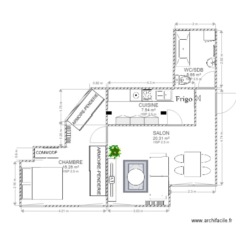étude création logement dans un local créteil PROPALE 2. Plan de 4 pièces et 50 m2