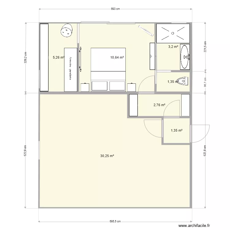 Chambre et garage. Plan de 