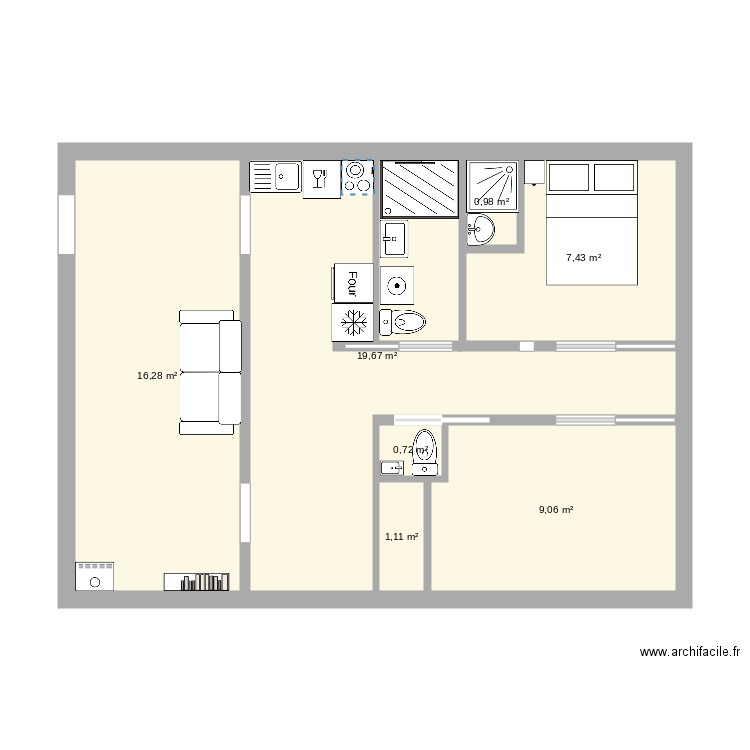 Plan Perpi 2. Plan de 7 pièces et 55 m2