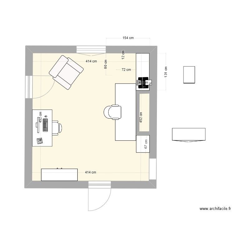 bureau maison 5. Plan de 1 pièce et 19 m2