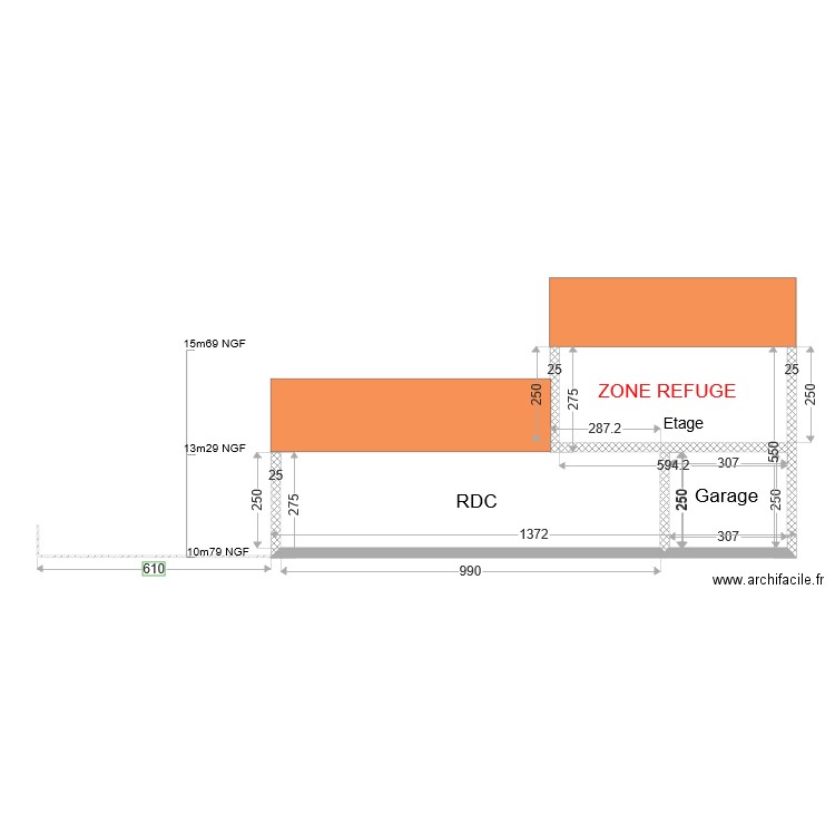 PCMI3 Plan de coupe façade sud existant. Plan de 0 pièce et 0 m2