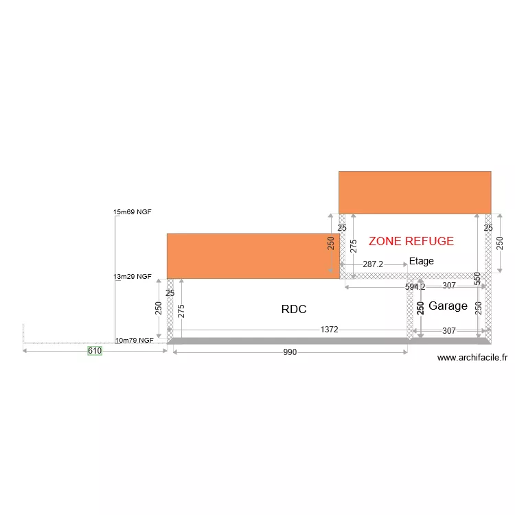 PCMI3 Plan de coupe fa&ccedil;ade sud existant. Plan de 