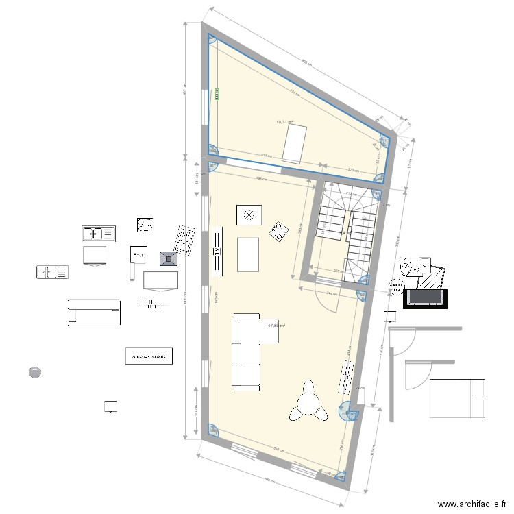 boucherie 1 er etage definitif. Plan de 3 pièces et 75 m2